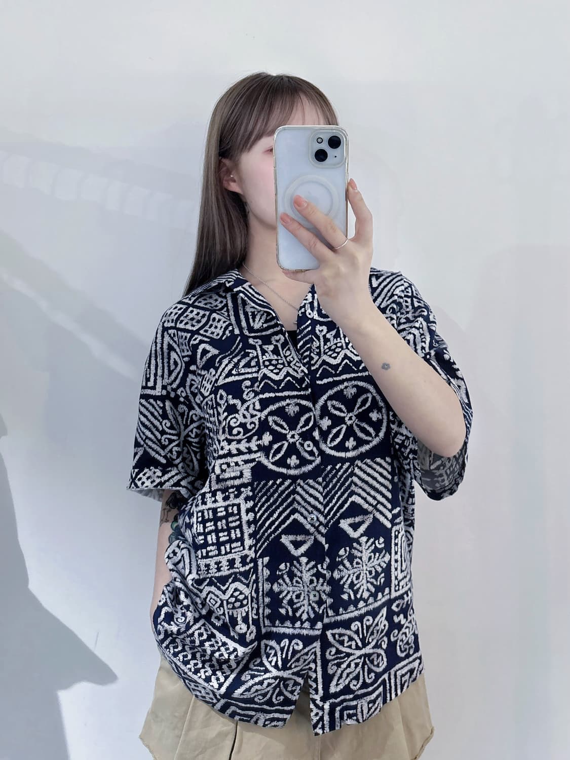 YSL 90’s 오픈카라 패턴 반팔 셔츠 상품이미지2