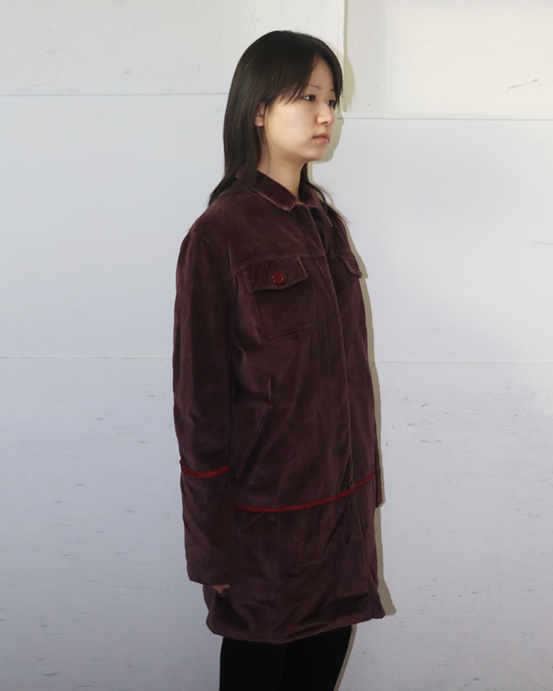 헬무트 랭 97AW 파이핑 디테일 버건디 벨벳 자켓 상품이미지2