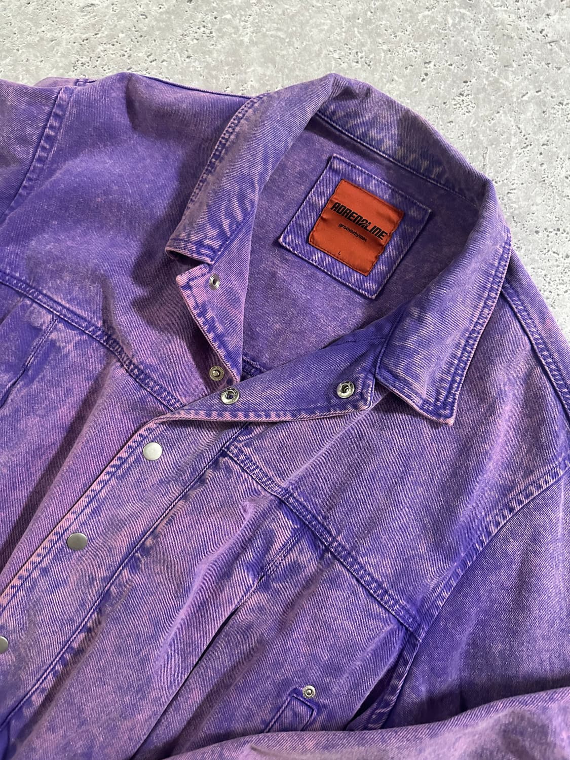 그루브라임 아드레날린 퍼플 워싱 크롭 데님 자켓 상품이미지1