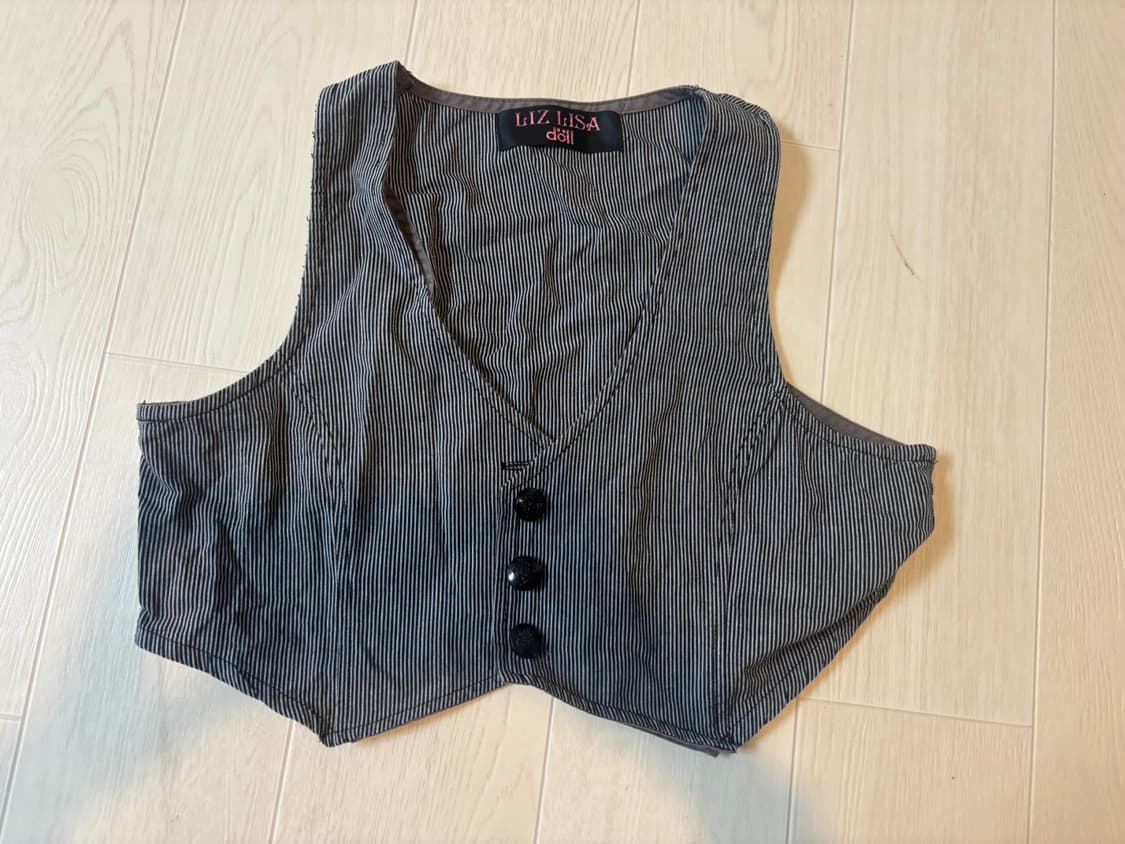 리즈리사 돌 공겜 여주 긱시크 스트라이프 크롭 베스트 조끼  상품이미지1