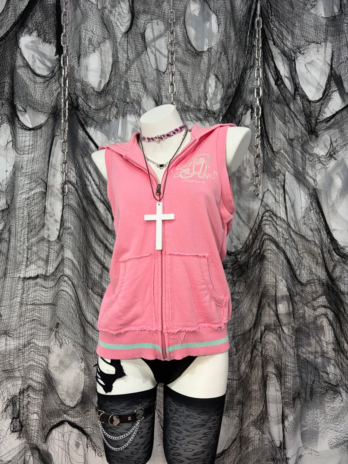 00‘s Y2k kiss mark pink vest  상품이미지5