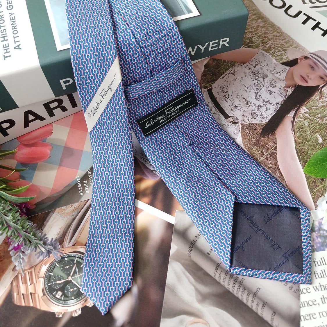 살바토레 페라가모 넥타이 블루 간치니 패턴 8.8cm A등급 G30 상품이미지4