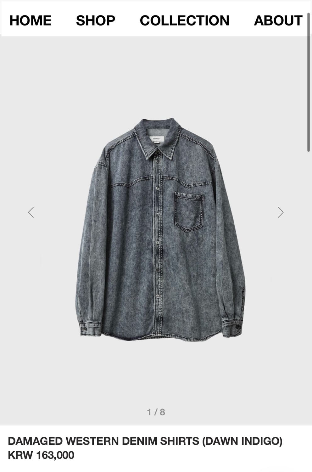 999휴머니티 데미지 웨스턴 데님 셔츠 / 다운 인디고 L 상품이미지1