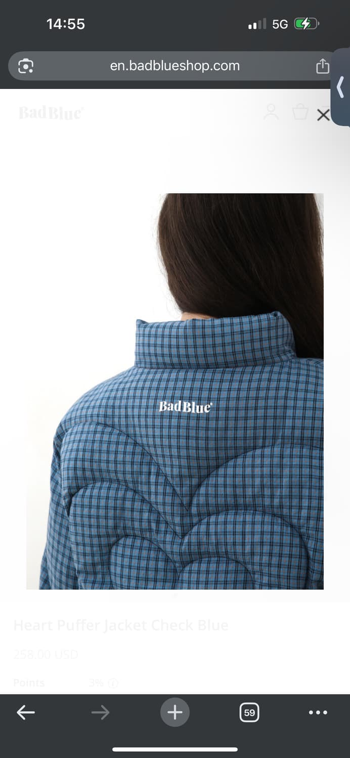 BadBlue 하트 푸퍼 자켓 체크 블루 M 상품이미지4