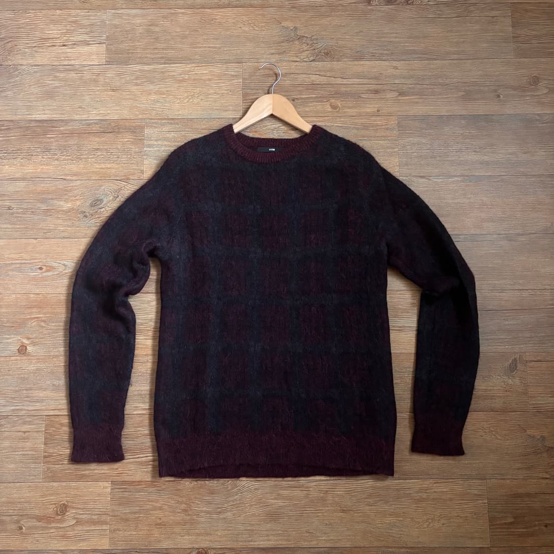 시스템 100 105 울니트 알파카 모헤어 클래식 체크 버건디 상품이미지2