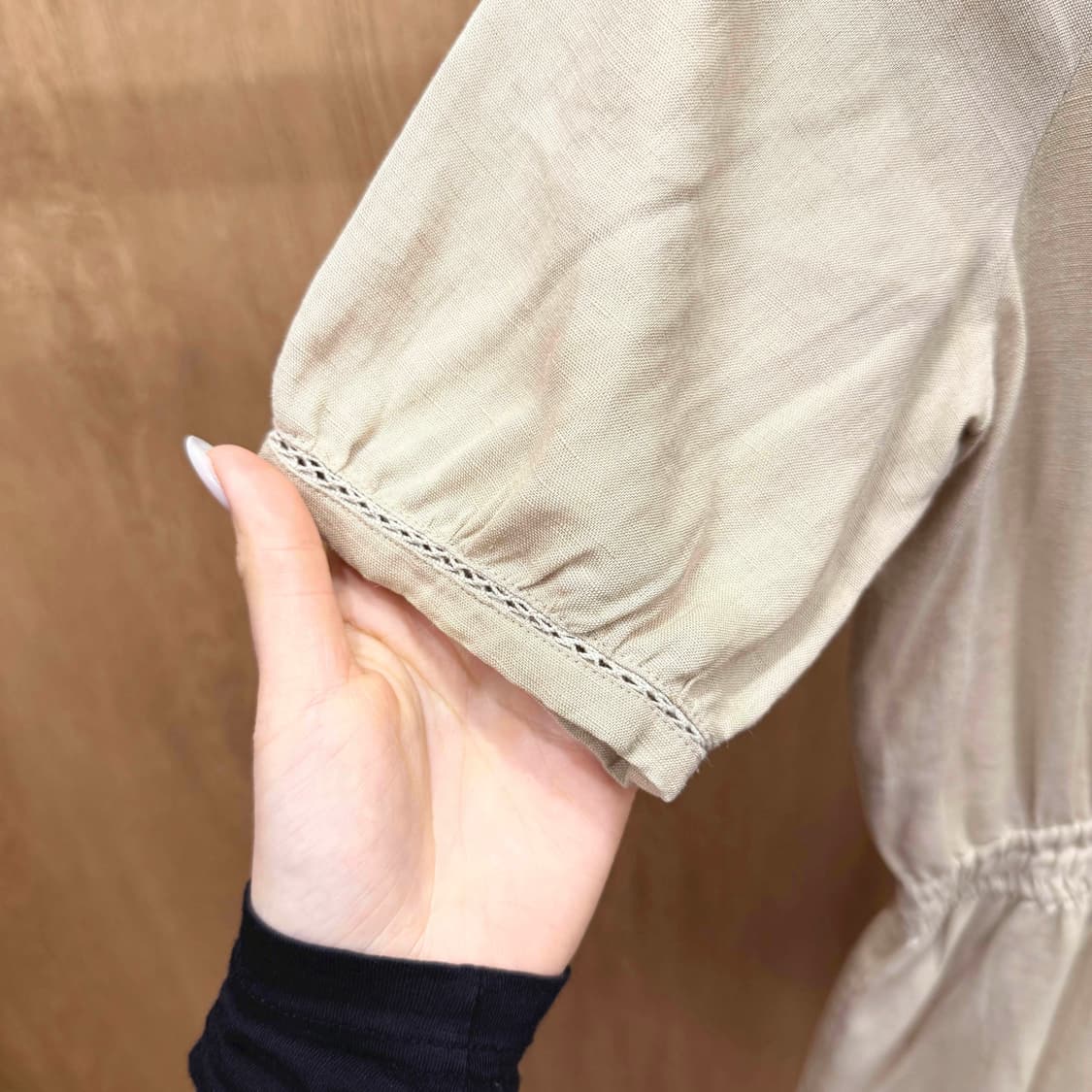 바네사 브루노 퍼프 반팔 원피스 셔링 허리 디테일 베이지 상품이미지6