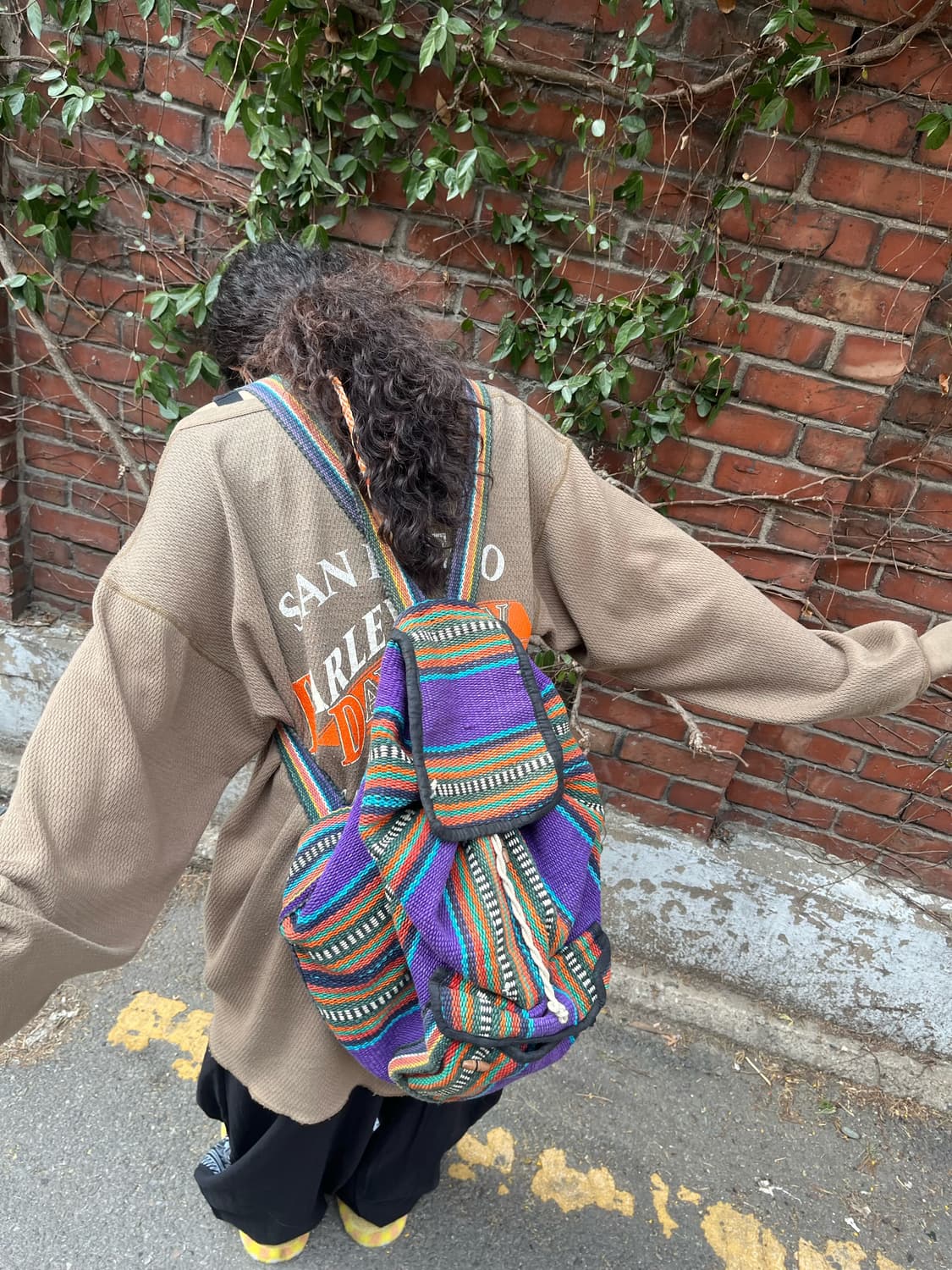 히피 에스닉 보리 줄무늬 백팩 상품이미지1