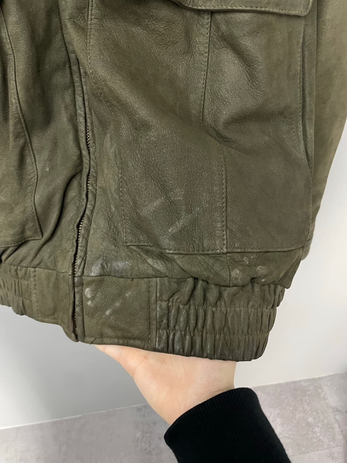 빈티지 올리브 그린 가죽 봄버 자켓 H2438 상품이미지7