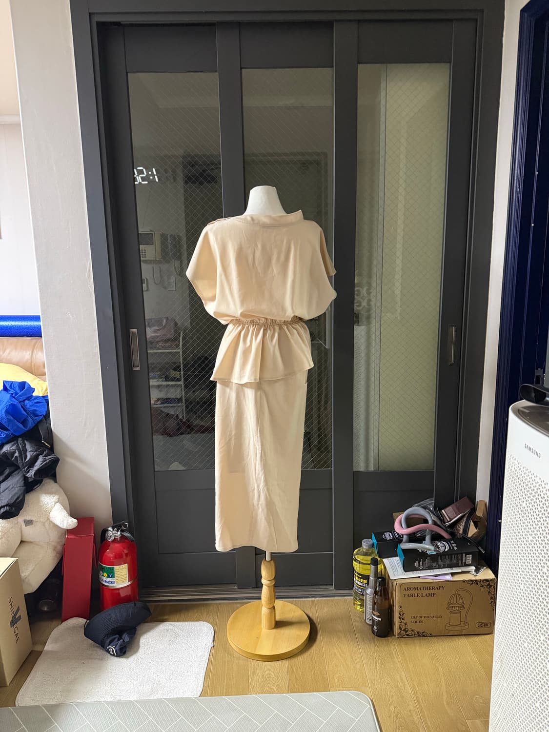 1104라이너 슈퍼린짱 아이보리 셔링 드레이프 셋업 상품이미지2