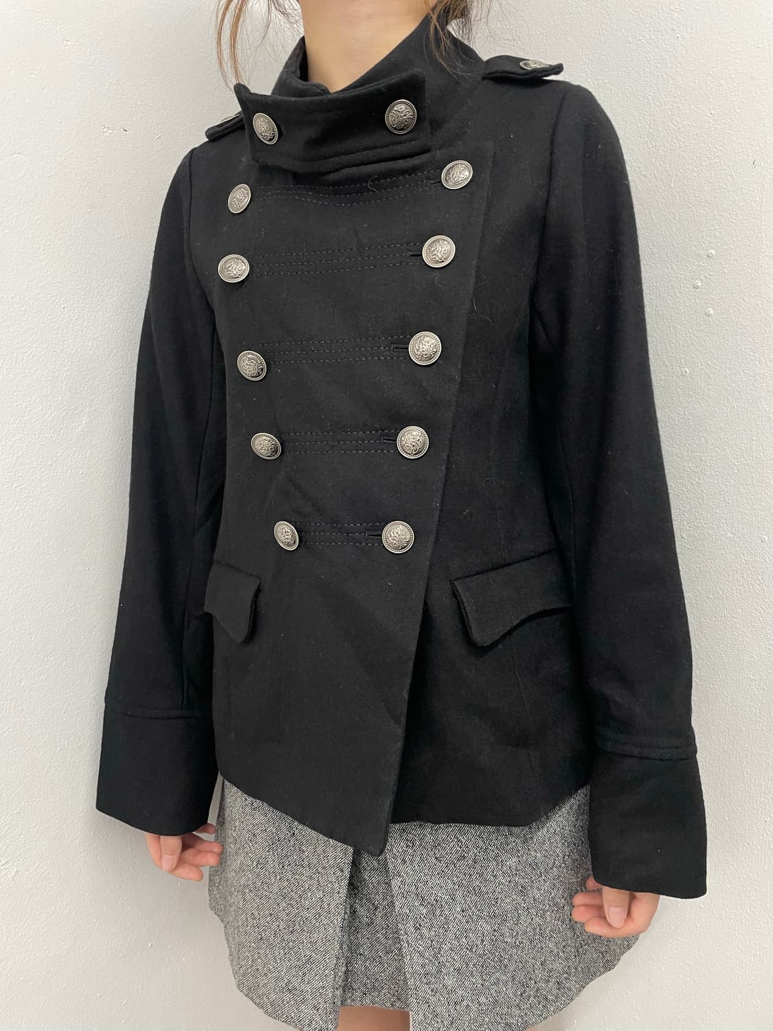 락시크 나폴레옹 블랙 버튼 하프 코트 상품이미지5