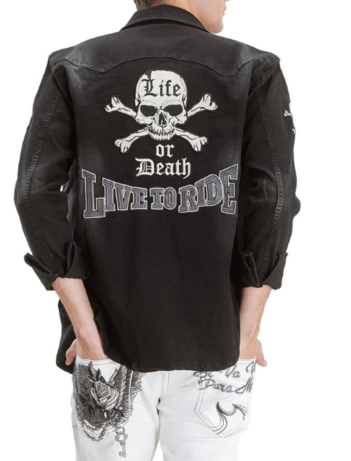 블랙실버 스컬자수 스판블랙 남방  상품이미지2