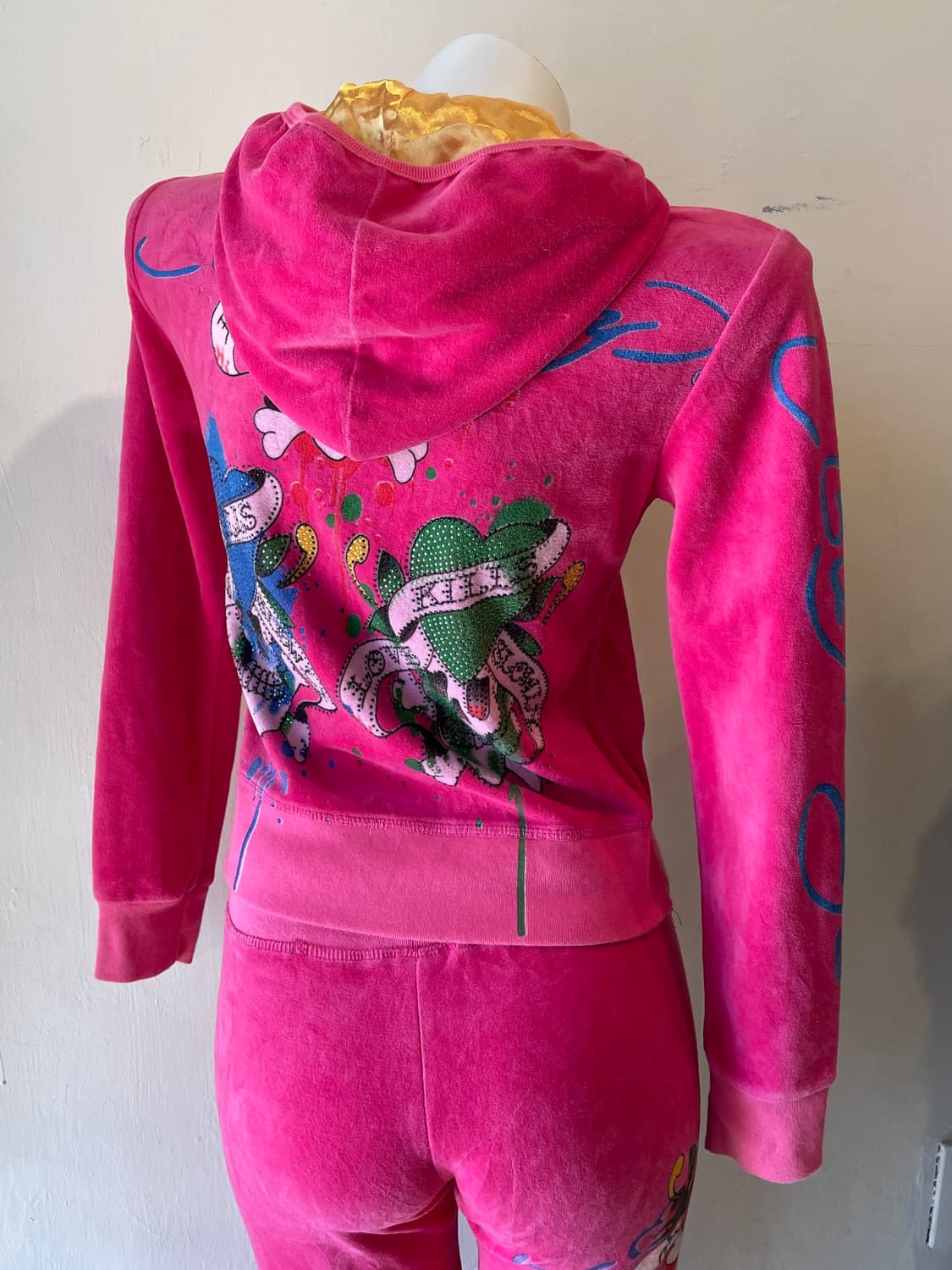 ed hardy 에드하디 스컬 큐빅 벨벳 핫핑크 셋업 상품이미지4