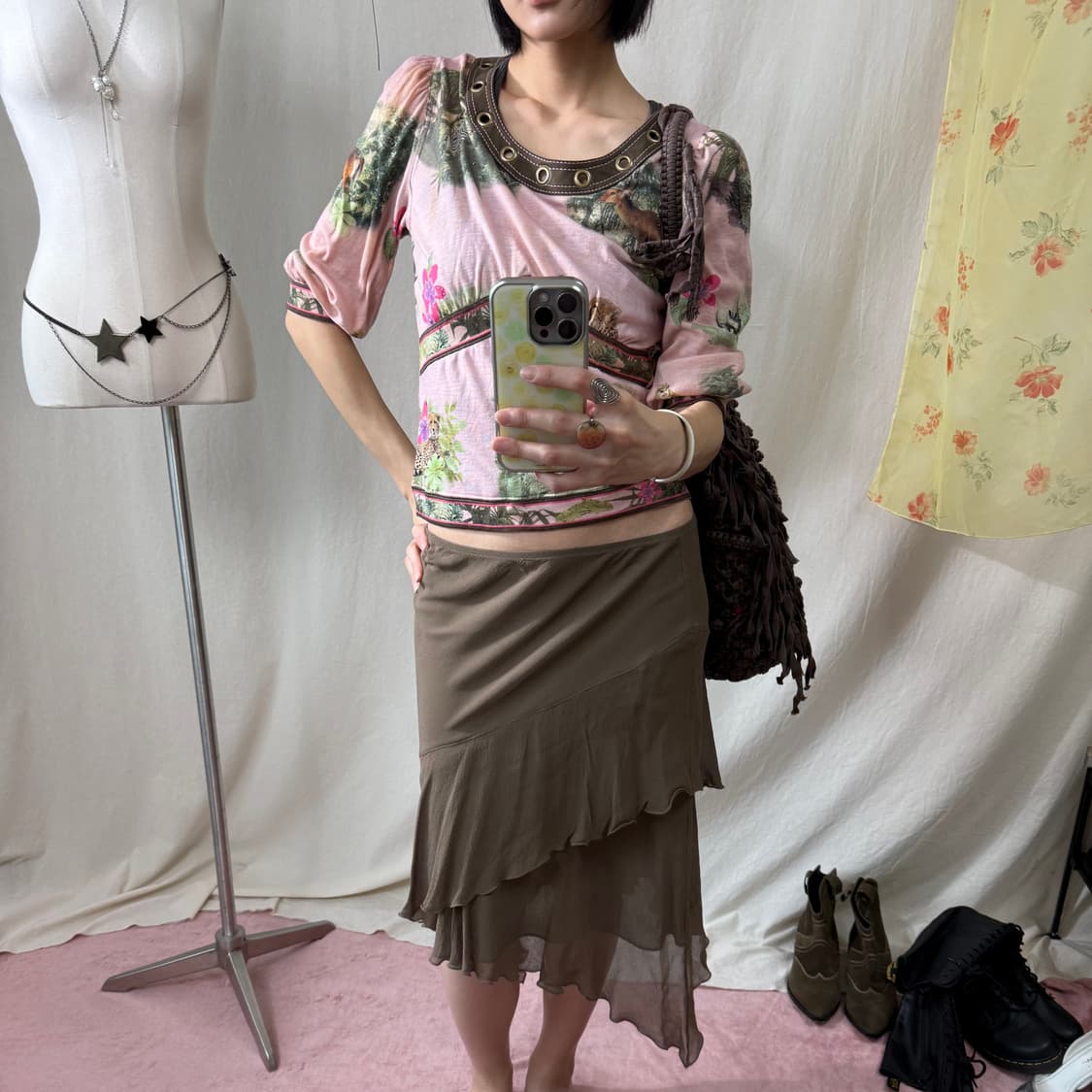 Studio M 실크 100% 러플 레이어드 스커트 상품이미지2