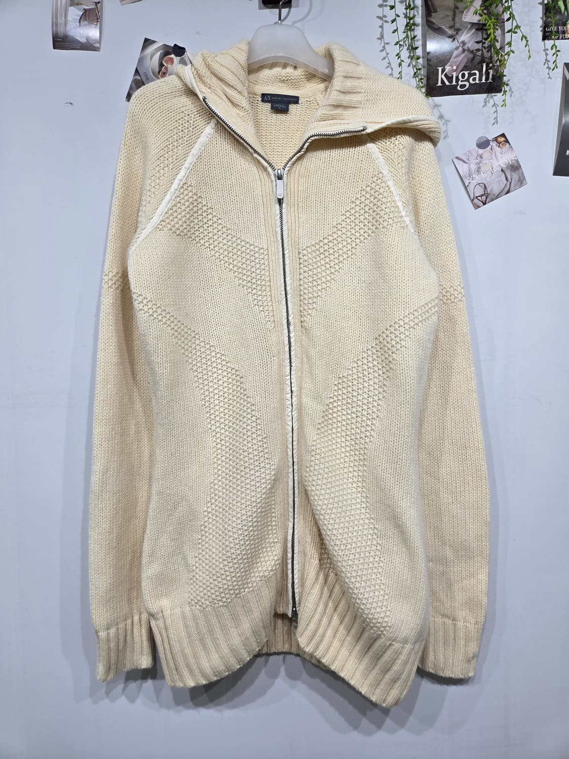 아르마니 익스체인지 아이보리 니트 후드집업 상품이미지3