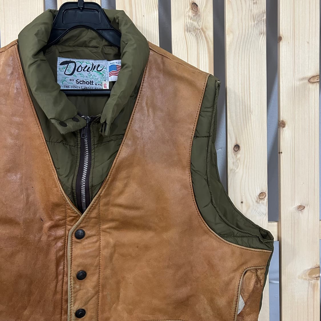  (48) Schott 쇼트 가죽 패딩 베스트 브라운 상품이미지2