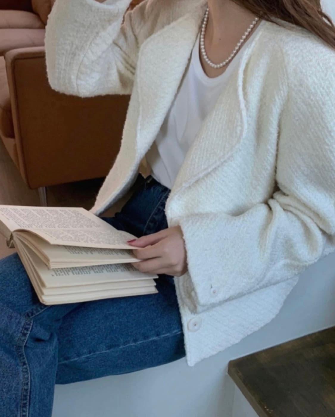 위어Ouir 노카라 트위드자켓 아이보리 상품이미지5