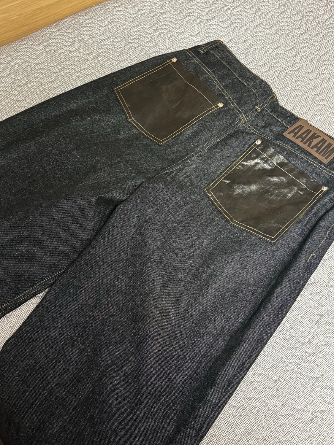 AAKAM Leather Patch Denim Pants 2사이즈 상품이미지1