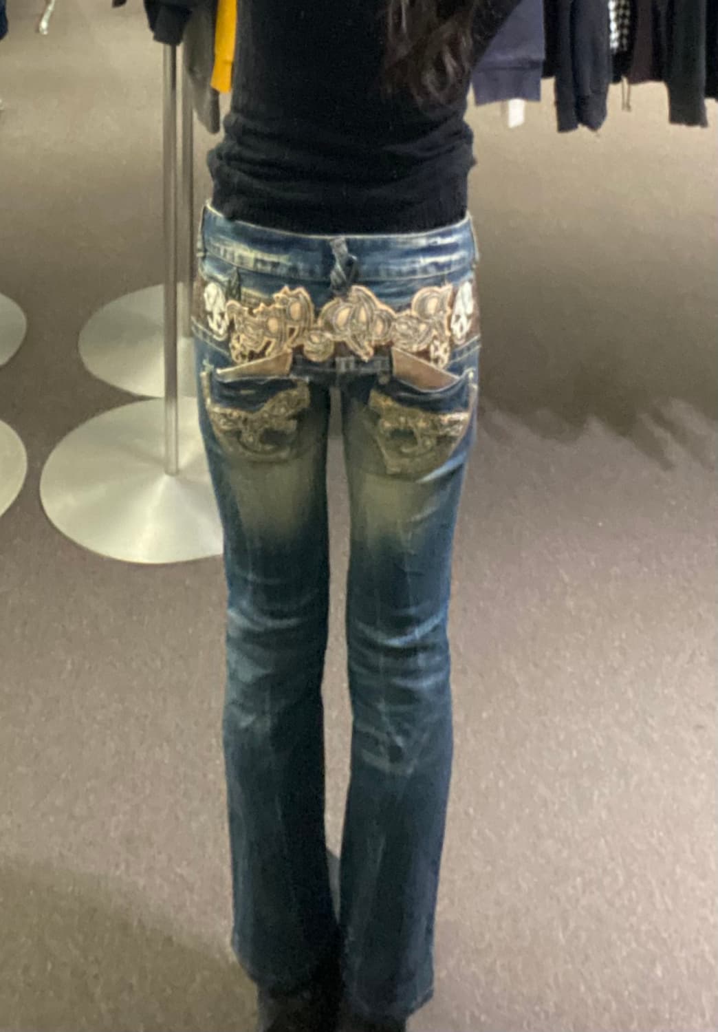 25)레드페퍼 빈티지 Y2K 스컬패치 자수 로우라이즈 데님팬츠 상품이미지3