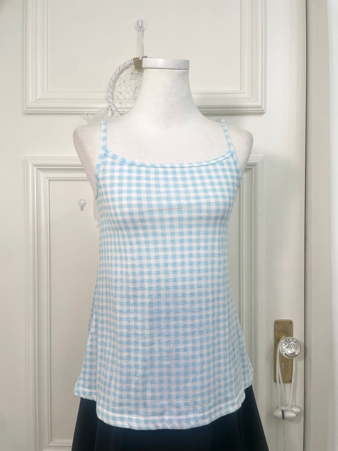 white blue check cotton sleeveless 상품이미지2
