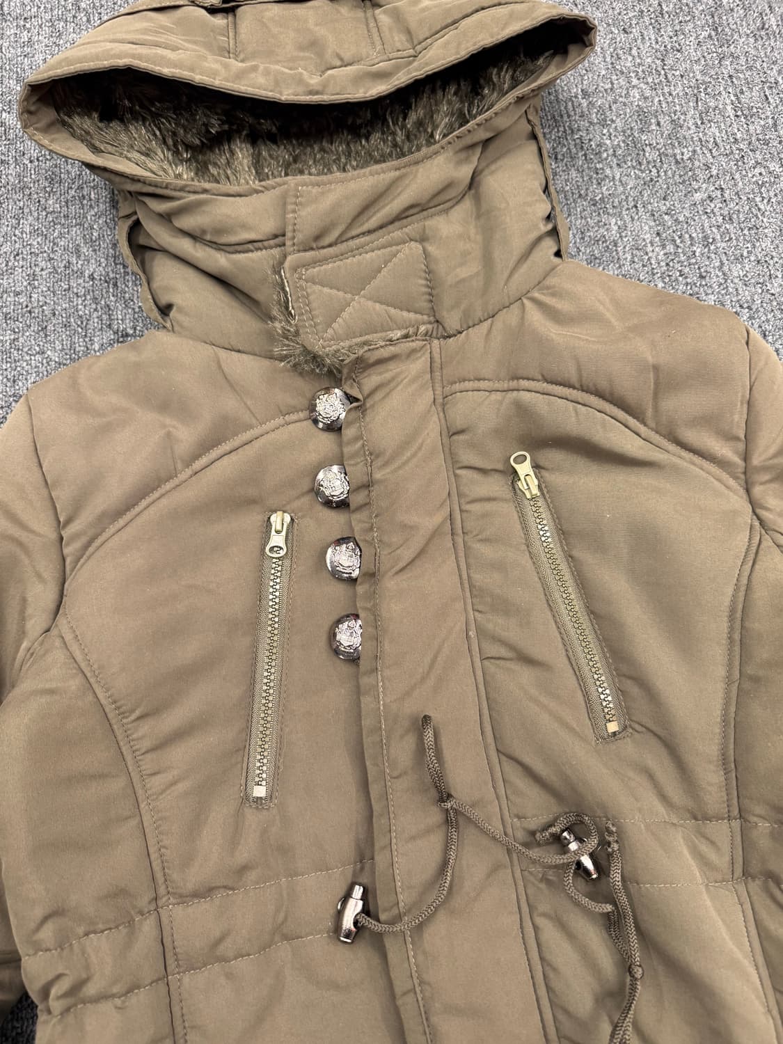 M)Japanese vintage Y2K 여성 올리브 퍼 야상 점퍼 자켓 상품이미지2