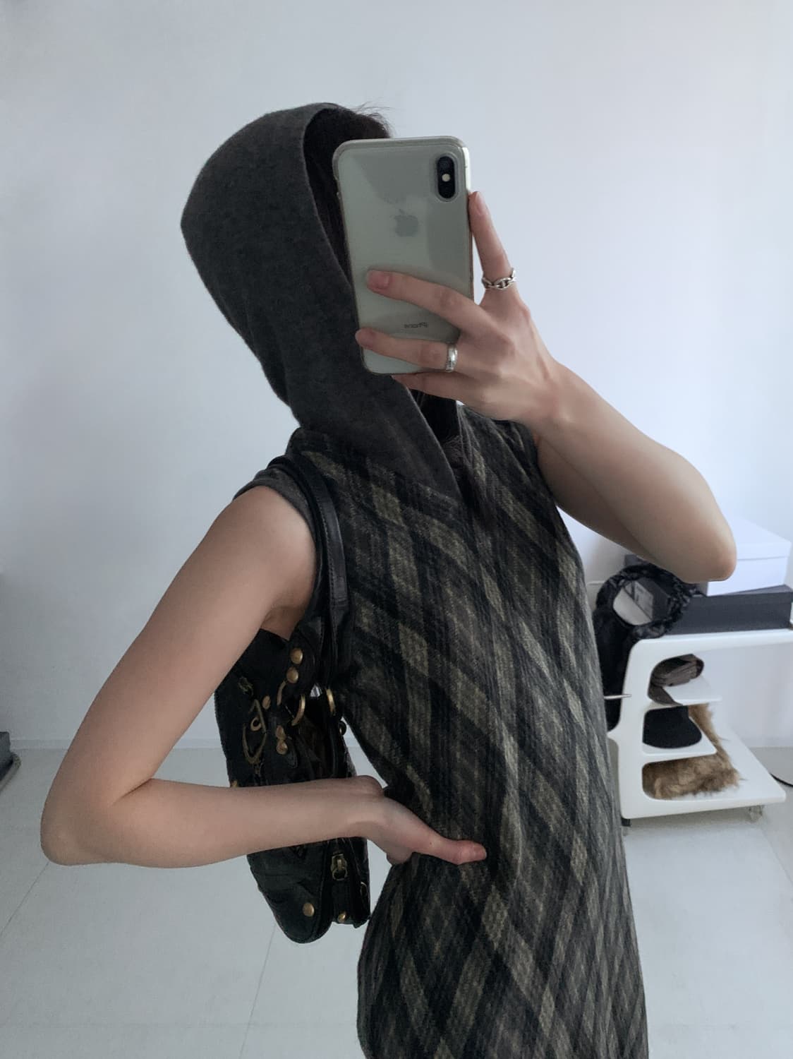 Checked Wool Knit HoodedSleeveless Dress 상품이미지2