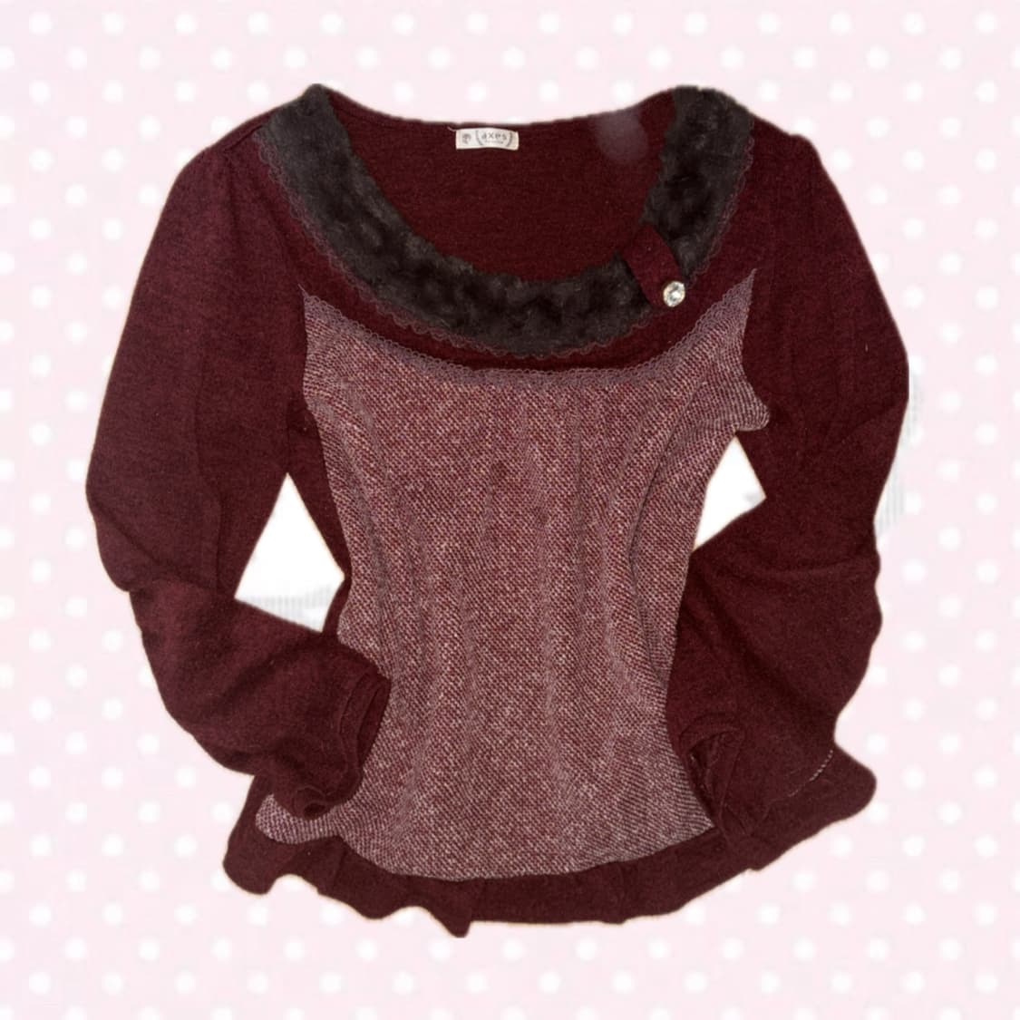 액시즈팜 톤다운레드 퍼 단추 장식 블라우스 긴팔 상의 상품이미지1