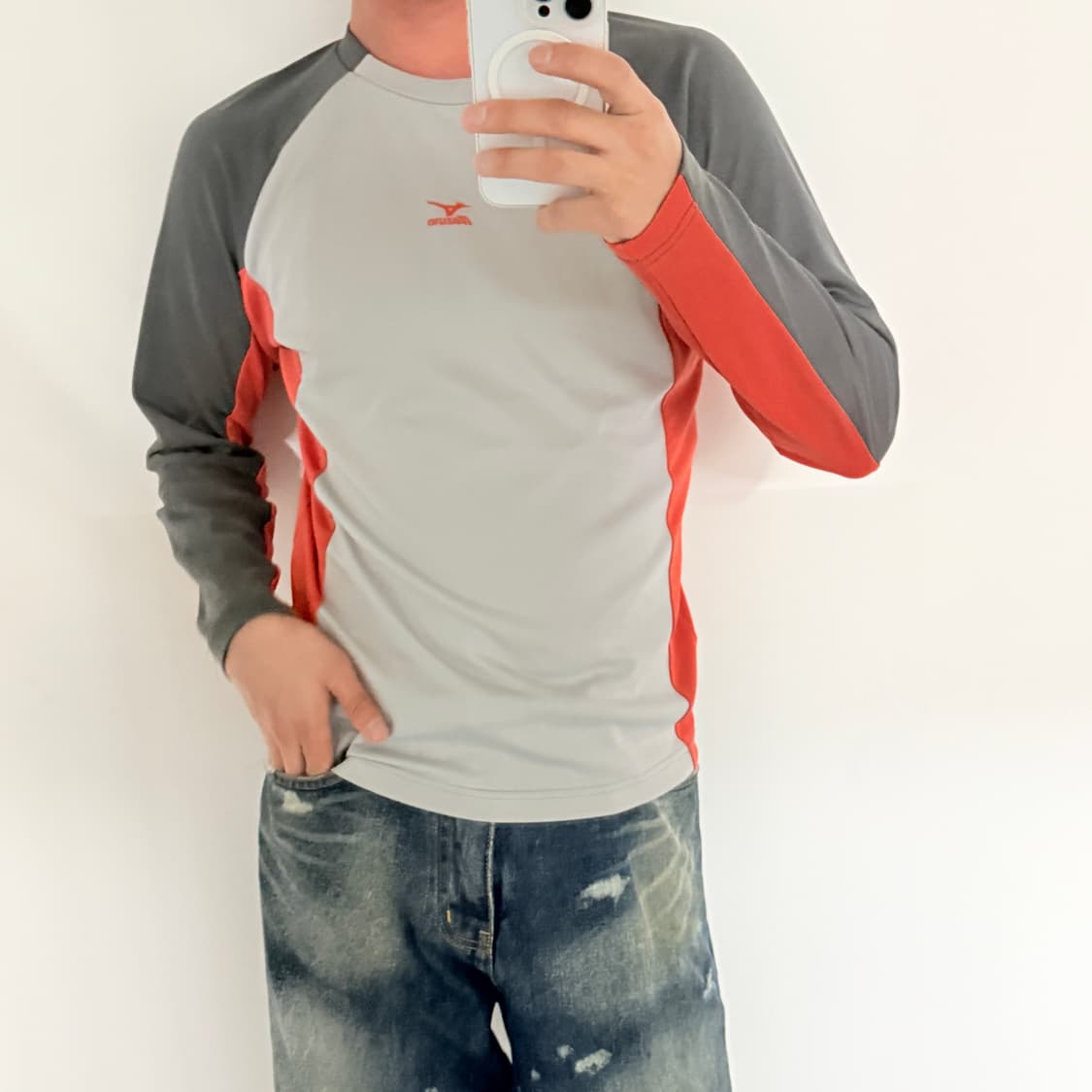 미즈노 기능성 롱슬리브 트레이닝 티셔츠 (그레이/오렌지)  상품이미지2