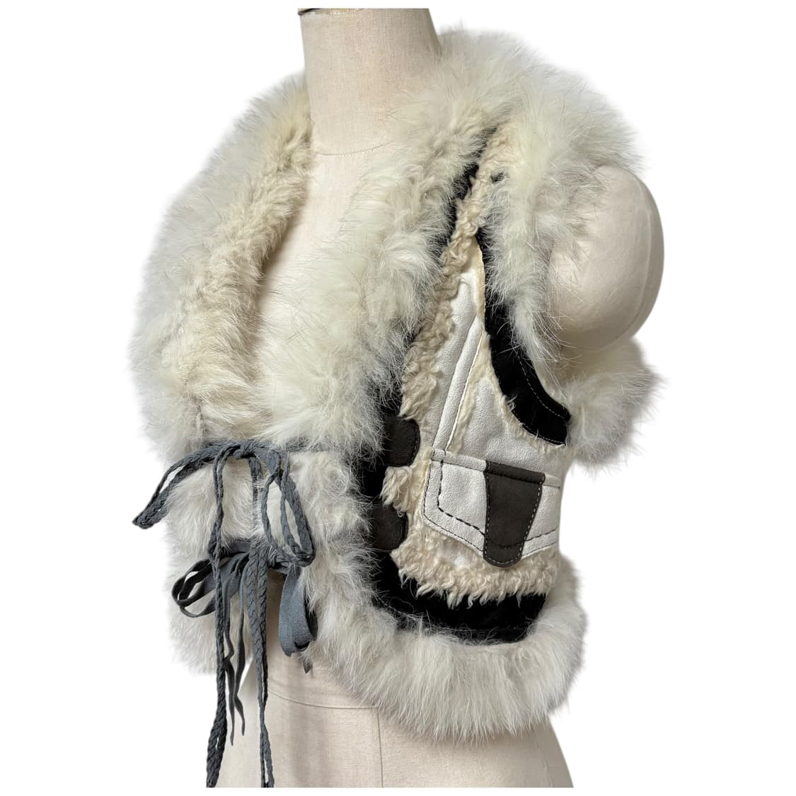 3749 아이보리 안감퍼 크롭 퍼조끼 퍼베스트 상품이미지2