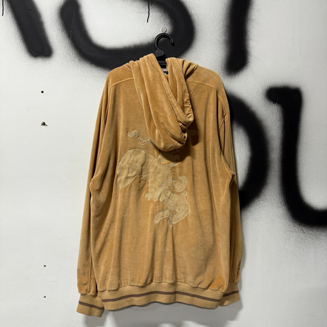 Sean John 빅사이즈 션존 풀 자수 디테일 벨벳 집업 후디 카멜 상품이미지2