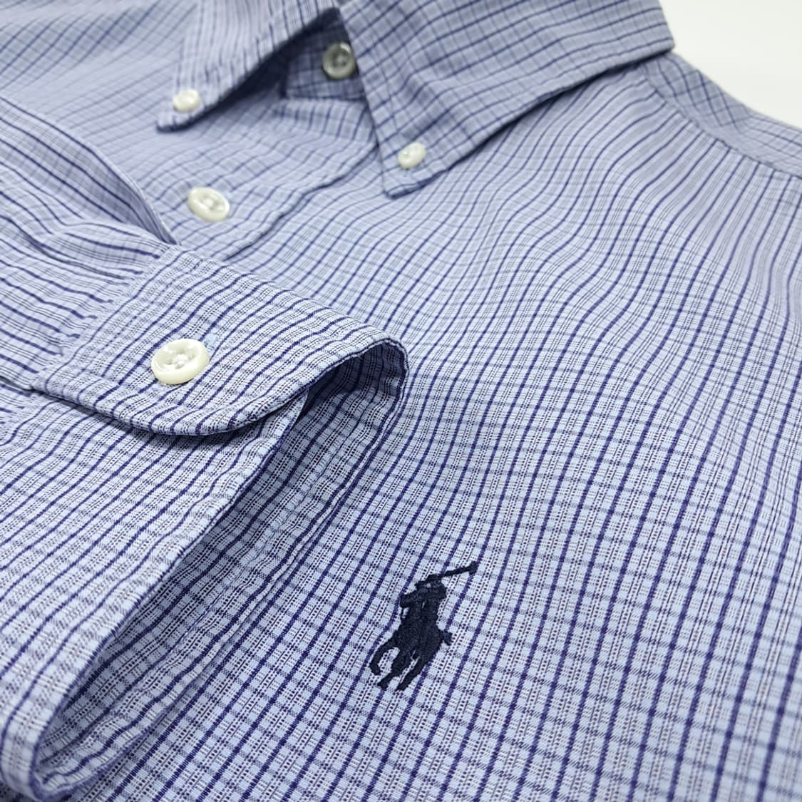 CL682 L 폴로 90s 코튼 마이크로체크 블루 셔츠 남방 상품이미지4