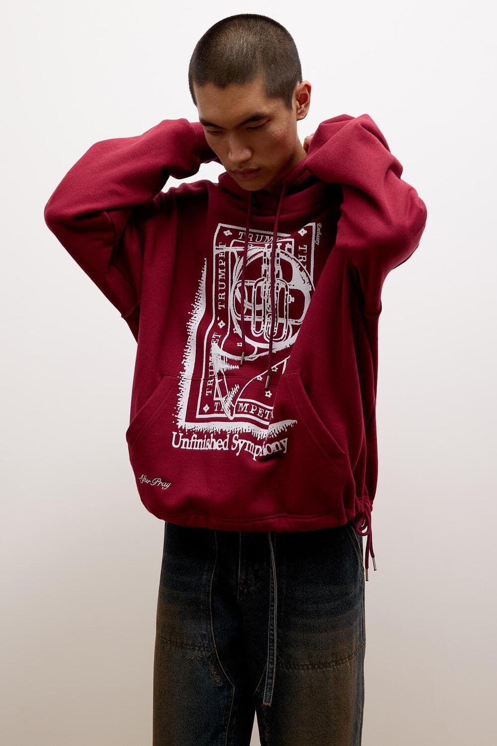 After Pray 애프터프레이 로고 포인트 스트링 오버핏 후드티 M 상품이미지3