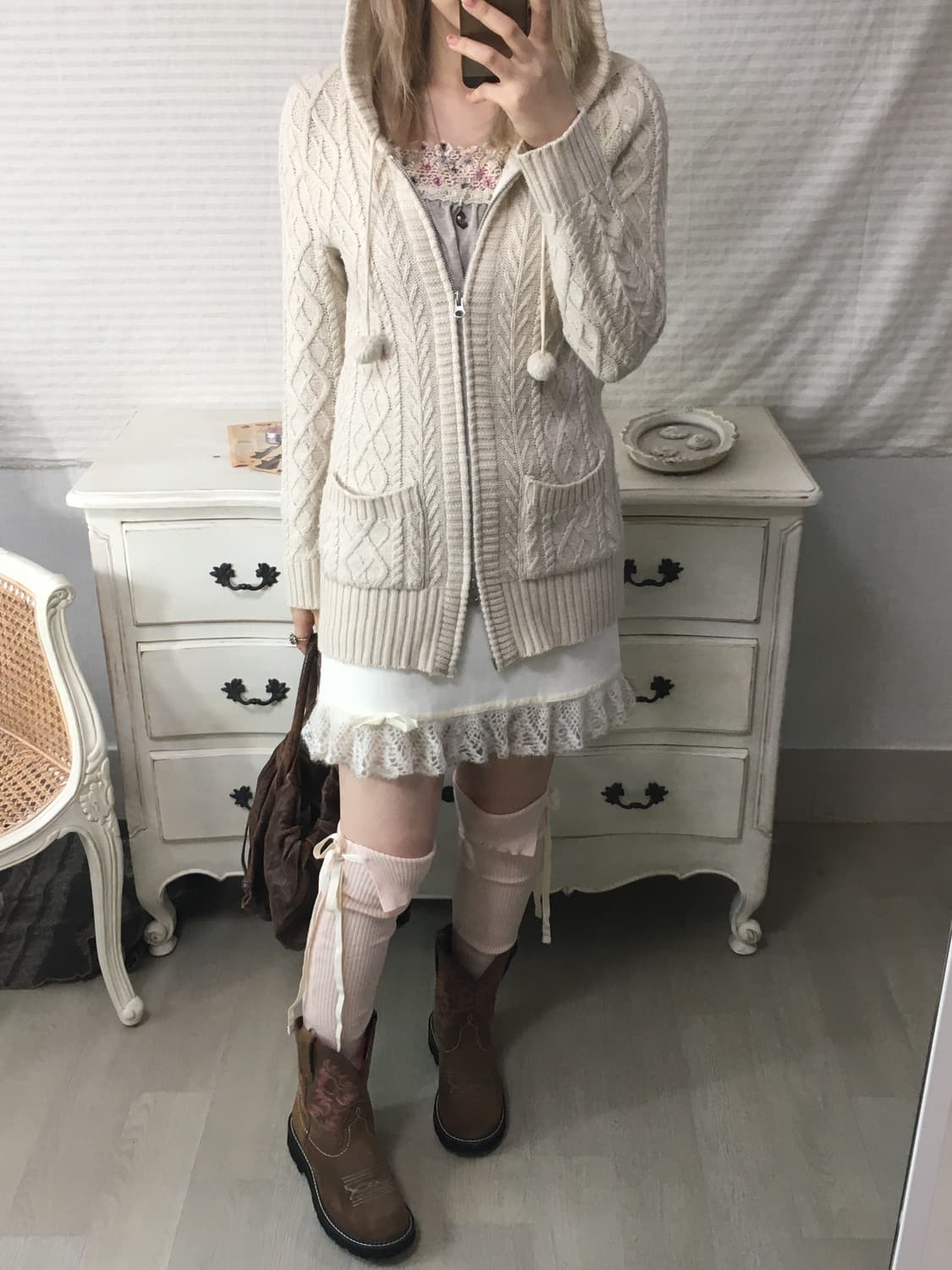 ivory winter snow hood pocket knit zip-u 상품이미지2