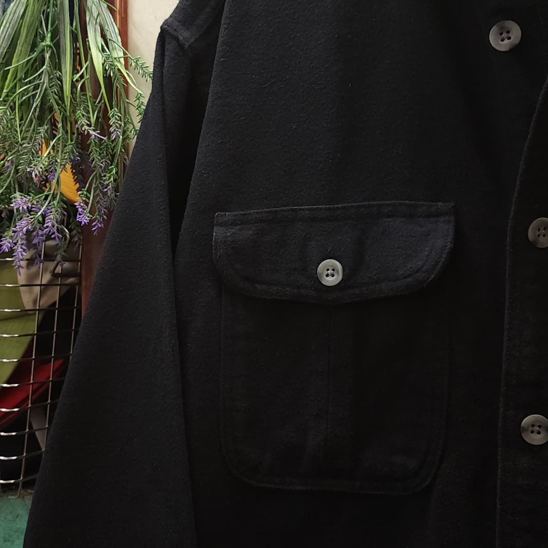 90s 빈티지 워크셔츠 샤모아 디어스킨 헤비코튼 빈티지 셔츠 블랙 M 상품이미지6