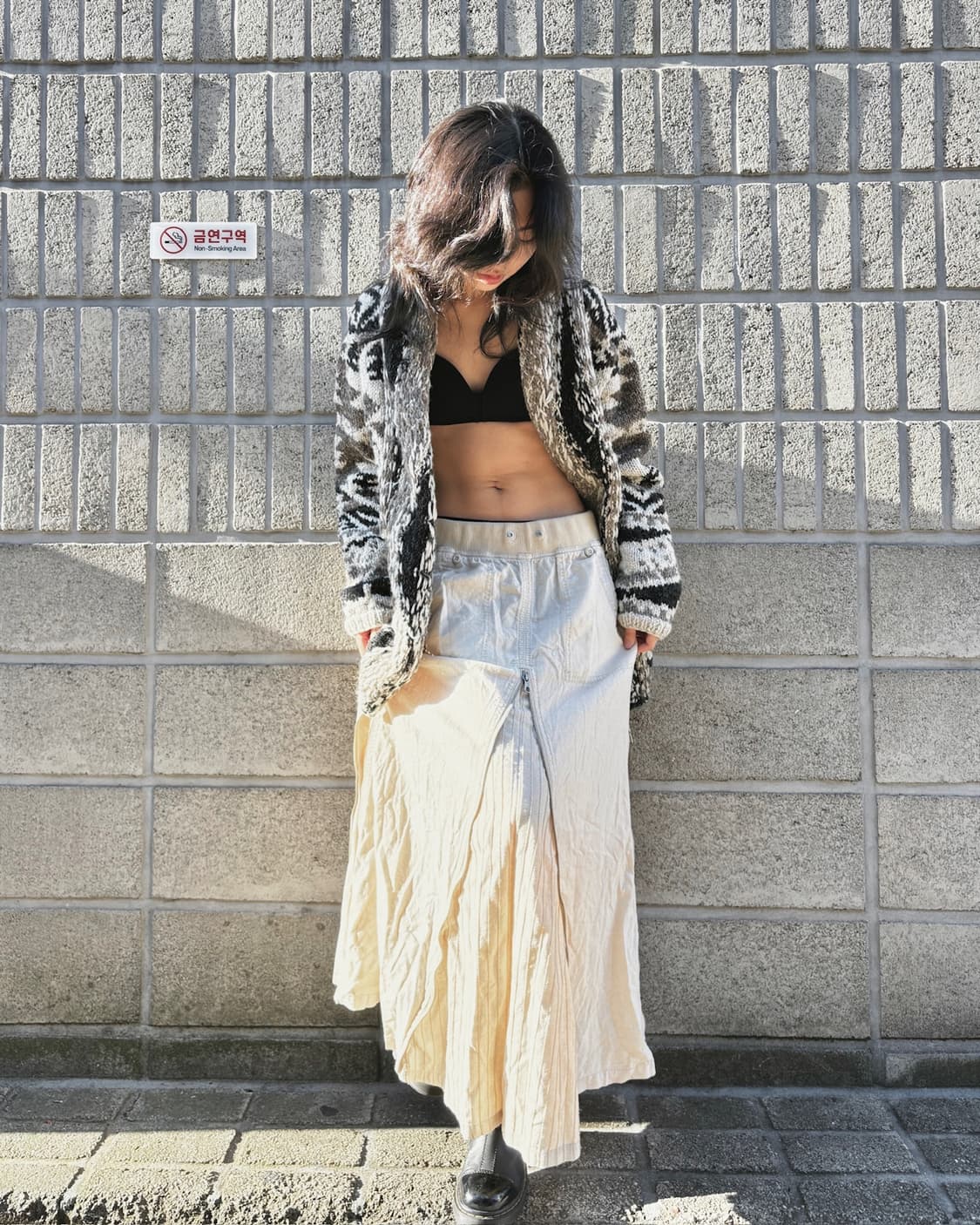 고아 멀티버튼 아이보리 밴딩 롱 스커트 상품이미지7