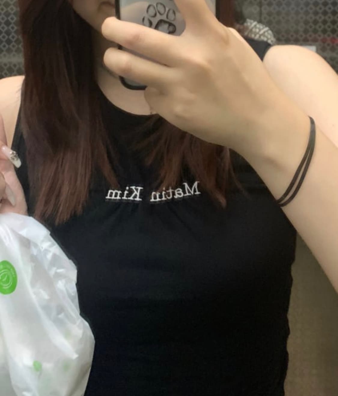 마뗑킴 로고 셔링 슬리브리스 블랙 상품이미지3