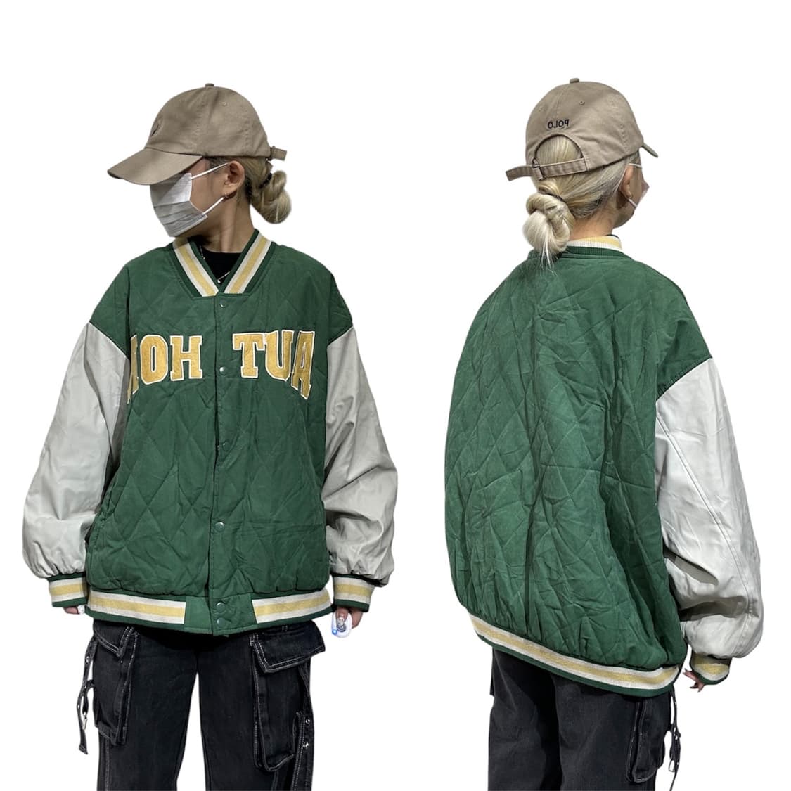 일본 빈티지 그린 오버핏 퀼팅 봄버 바시티 자켓 L 상품이미지1