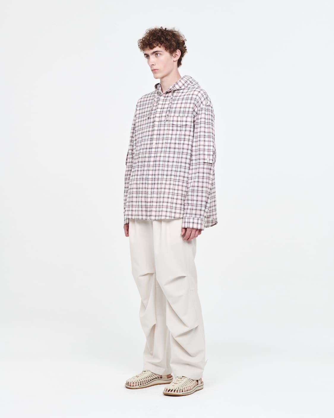 애프터프레이 오버사이즈드 체크 후디 셔츠 더스트핑크 상품이미지1