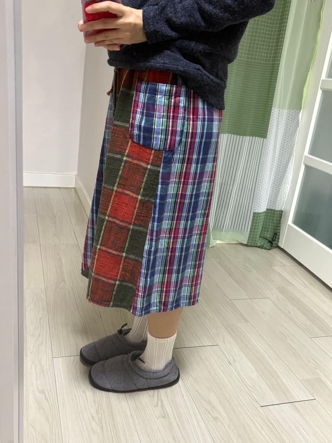 체크 단추 미디 스커트  상품이미지10