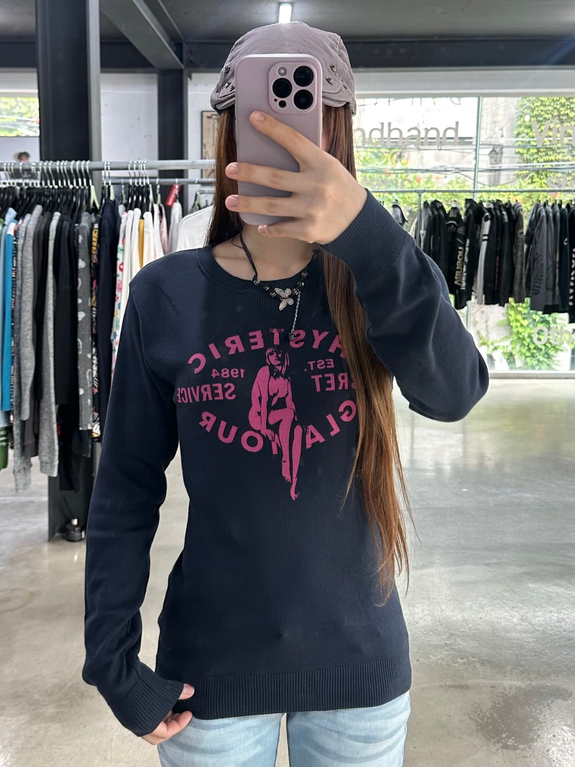 히스테릭글래머 히스걸 네이비핑크 롱슬리브 긴팔티셔츠 상품이미지1