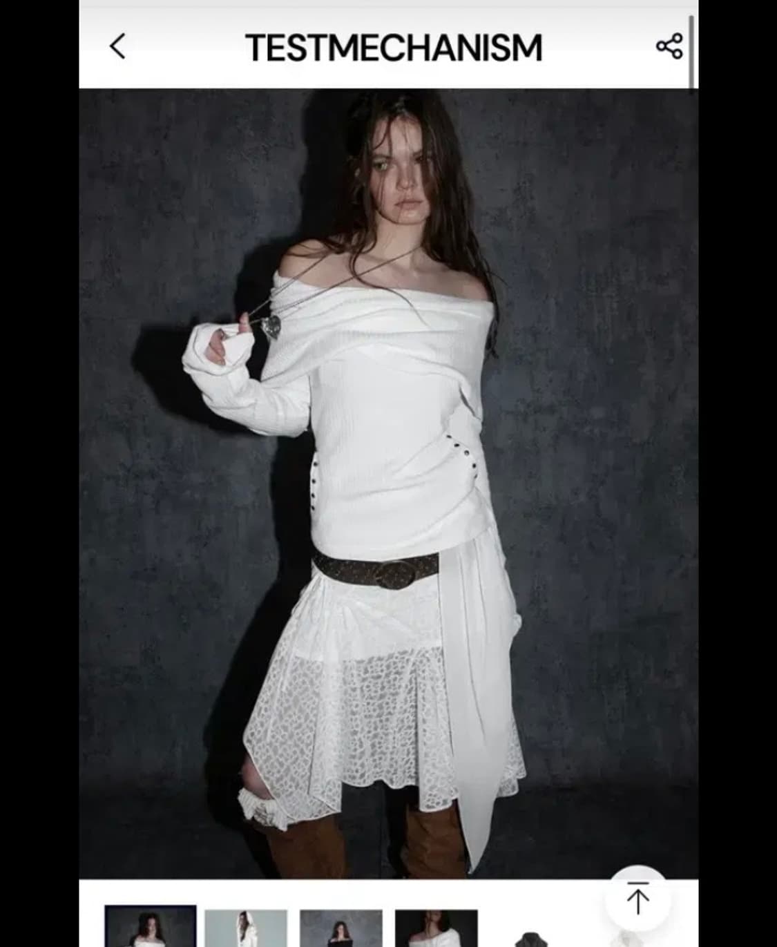 [테스트메커니즘 더블 펀치 스윙 컬러 니트 후드 탑 오프숄더] 상품이미지1