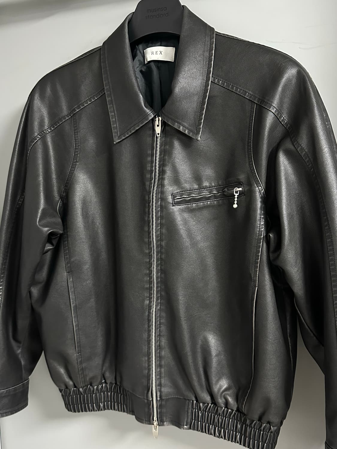 [OS] 남자 숄더 가먼트 워싱 비건 레더자켓 상품이미지3