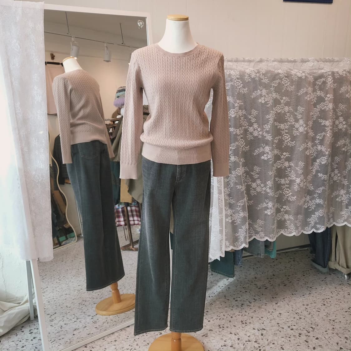 Global work 핑크베이지 케이블 니트 상품이미지2