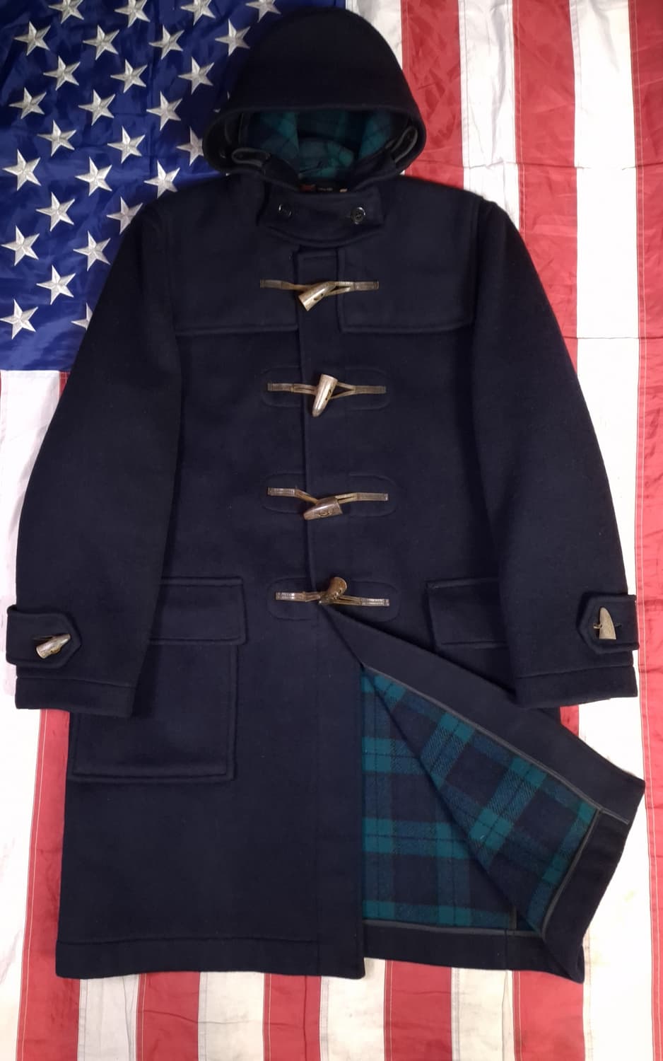 80's 오리지날 영국제조 글로버올 울 타탄체크 더플코트 상품이미지1