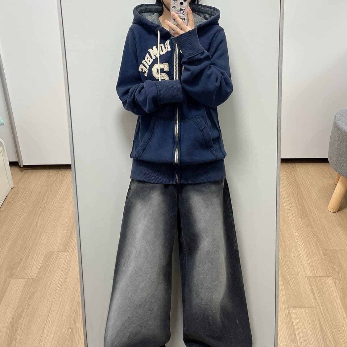 아베크롬비 자수로고 네이비 후드집업 상품이미지1