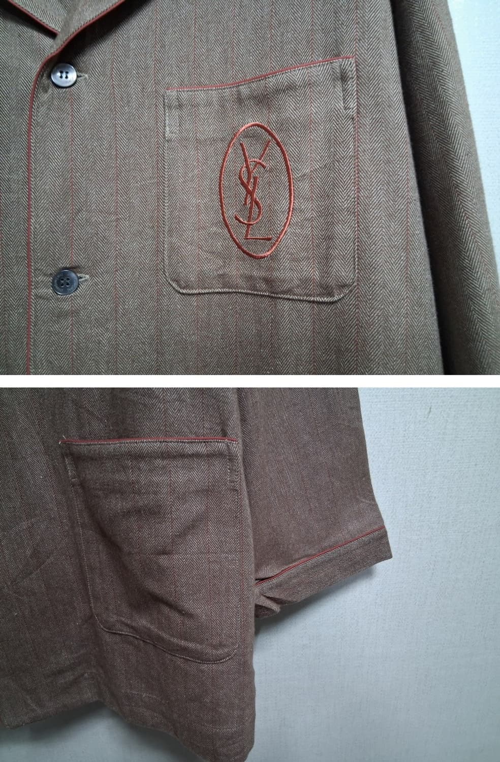 입생로랑 홈웨어 남성 겨울면셔츠 밝은브라운 빨강선 미착용새제품상태 100 상품이미지4