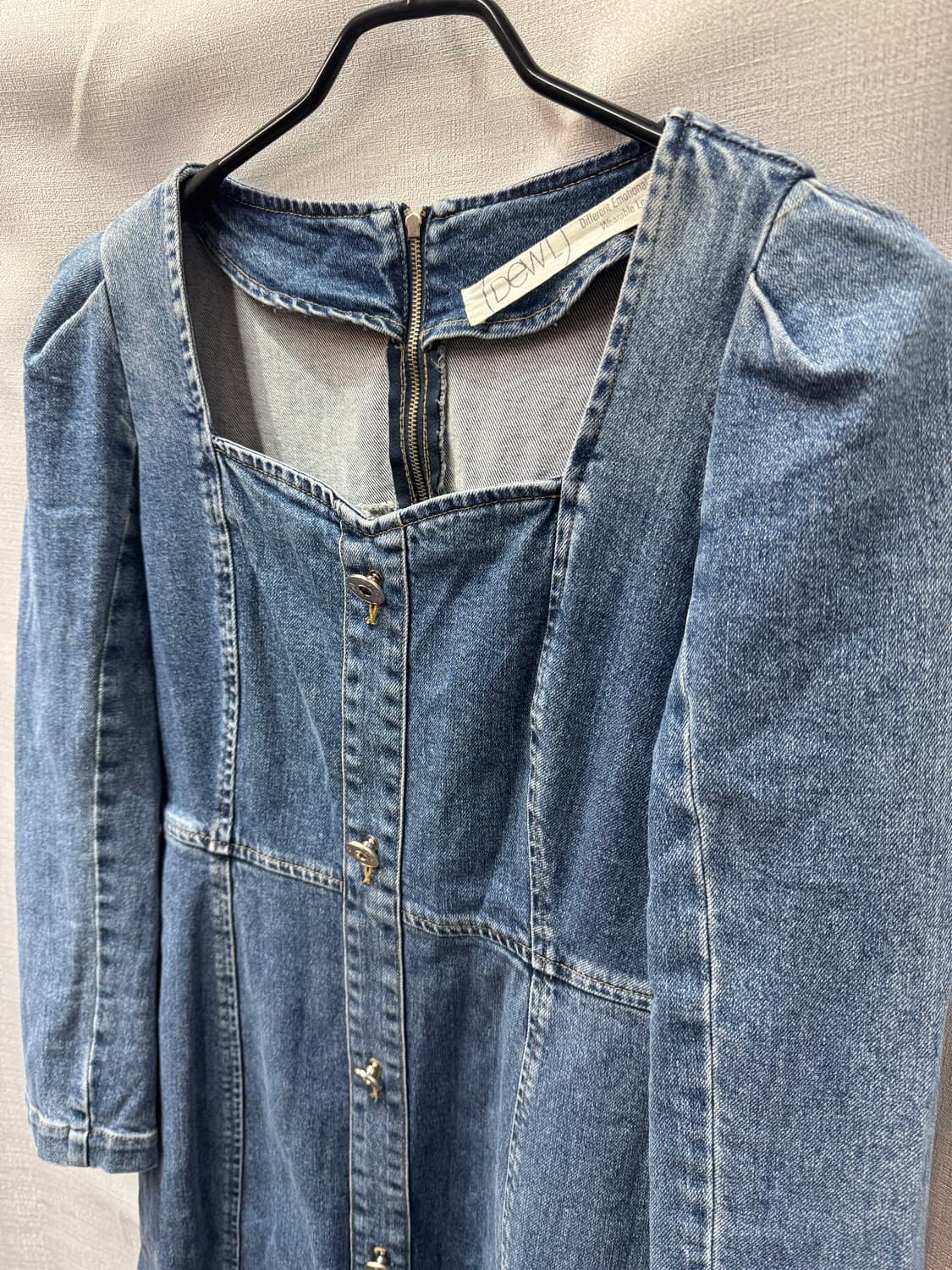 듀엘 스퀘어넥 퍼프 데님 원피스 55(S) 상품이미지2