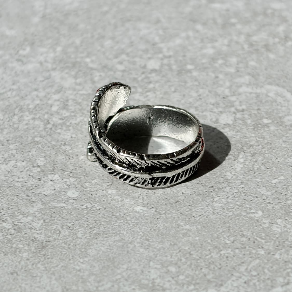 Oribell 레드 스톤 깃털 엔틱 실버 오픈링 반지 상품이미지4