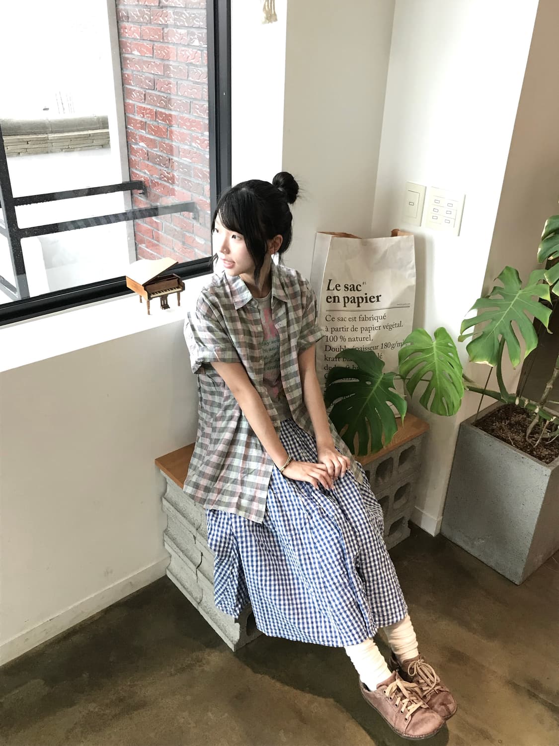 vintage cotton plaid sk 상품이미지5