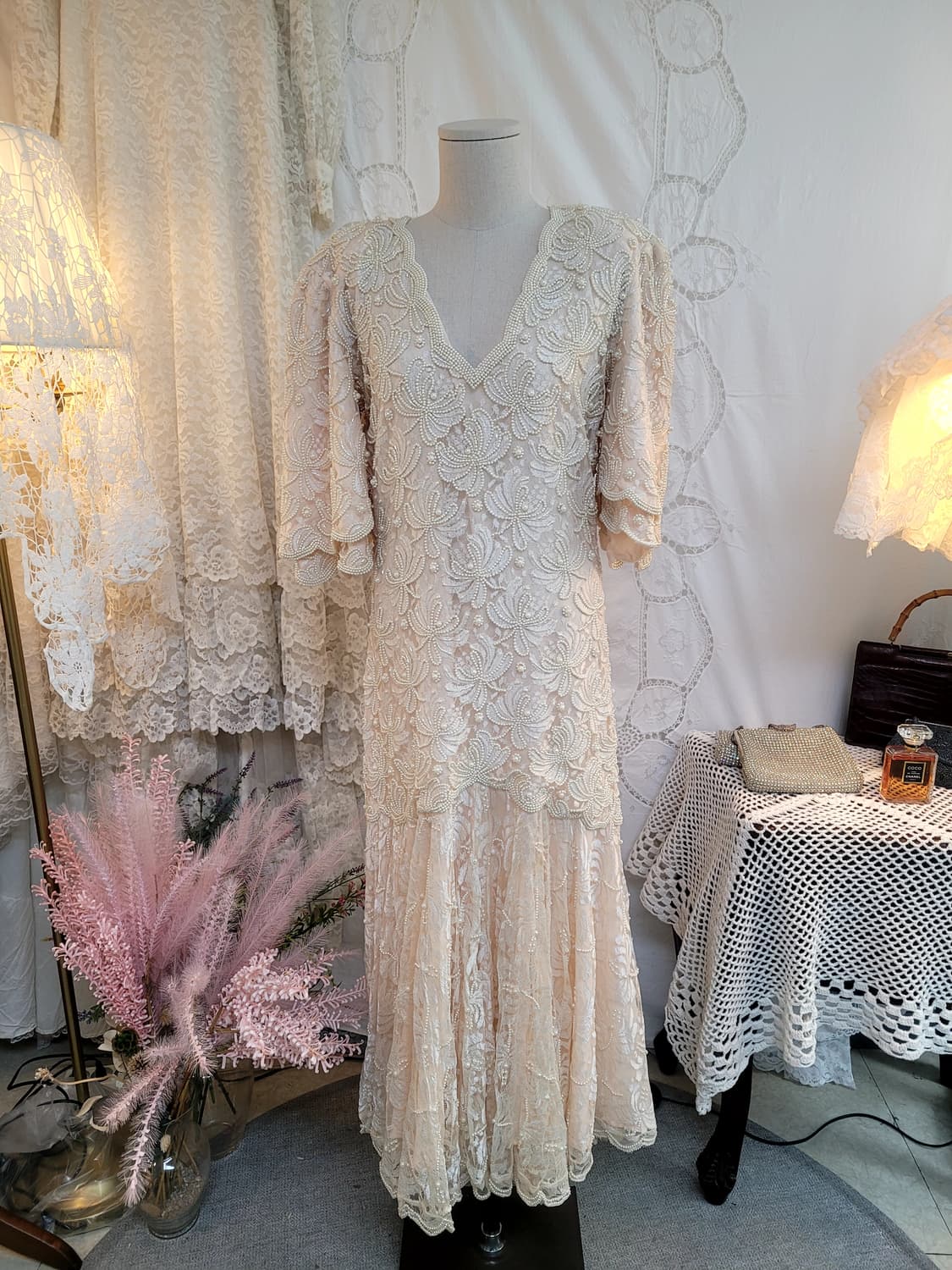 레이스비즈진주드레스 상품이미지1