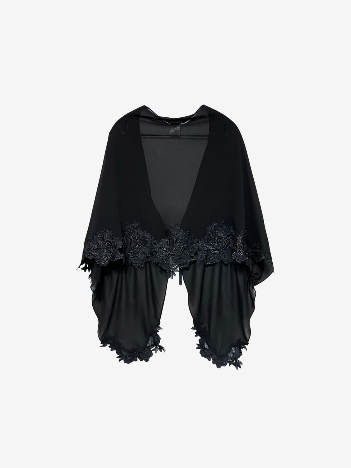 Floral Lace Trim Sheer Shawl Jacket 상품이미지7